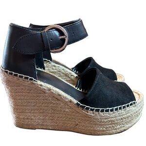Marc Fisher Alida Espadrille Wedges Black Suede